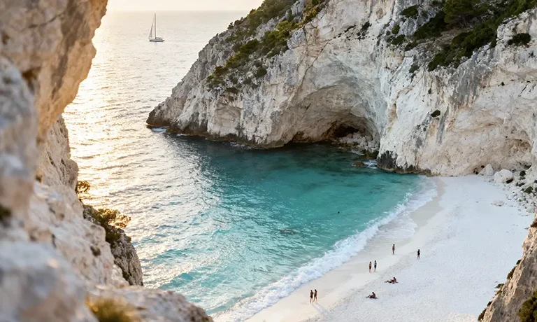 Hidden Beaches & Secret Spots: The Local's Guide to Albania's Beautiful Coast You Can't Find on Google Maps 4 - Car Rent in Albania Secret hidden beach cove in Albania with turquoise water and limestone cliffs