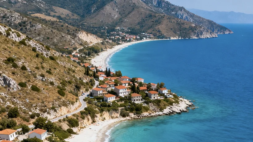 The Albanian Riviera Complete Guide: Best Beaches, Towns & Ultimate 5-Day Road Trip 1 - Car Rent in Albania Aerial view of beautiful Albanian Riviera coast with turquoise waters and sandy beaches
