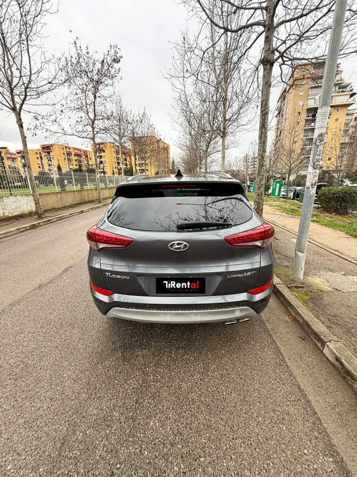 Rear view of Hyundai Tucson 2017 automatic petrol SUV for rent in Tirana, Albania
