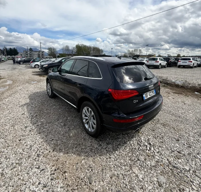 Black Audi Q5 2015 3.0 TDI diesel automatic premium SUV with panoramic sunroof and leather interior available for family car rental at Tirana Airport Albania